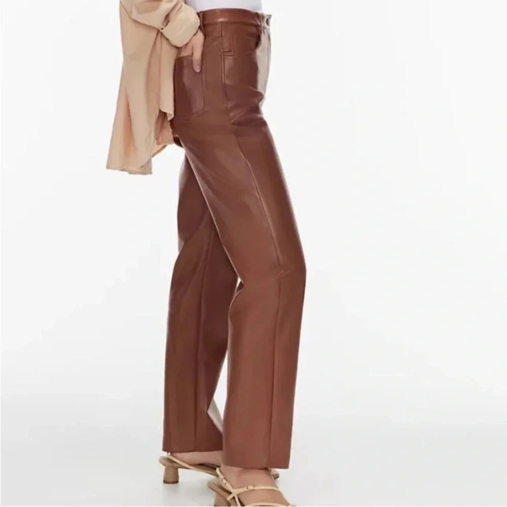 ARITZIA WILFRED Melina Faux Leather Cognac Pants - Picture 4 of 16